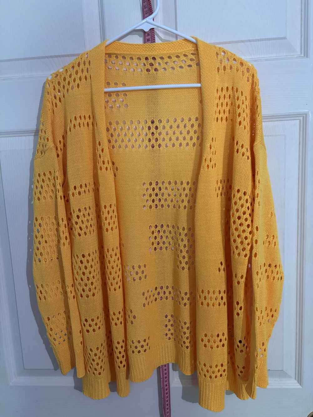 SHEIN Yellow Open-Front Pointelle Cardigan